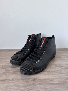 Prada Sneakers Black Leather Lace Women's Sz 9.5 us Authentic *VINTAGE*❤️